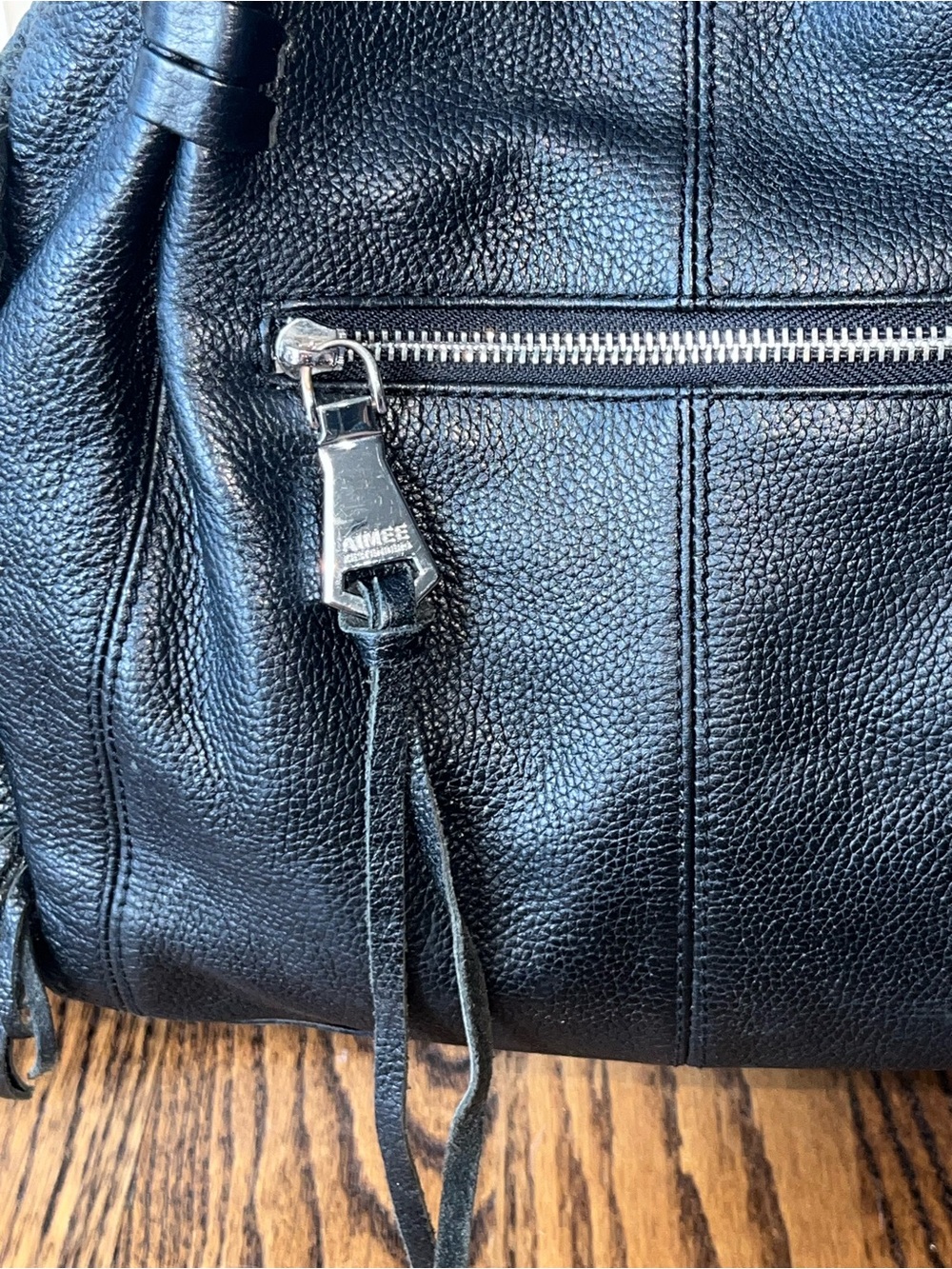 Aimee Kestenberg Black Fringe Pebbled Leather Double Handle Shoulder Bag - Picture 7 of 10